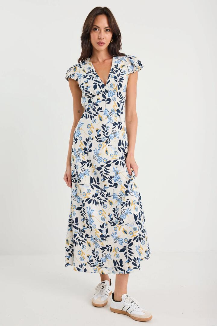 Image of Dresses. Product name - Sweetie Floral Prairie Cap Sleeve Bias Maxi Dress in Floral Prairie colour by brand - Stories be Told