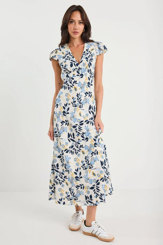 Image of Dresses. Product name - Sweetie Floral Prairie Cap Sleeve Bias Maxi Dress in Floral Prairie colour by brand - Stories be Told