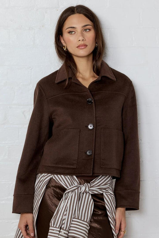 Image of Coats & Jackets. Product name - Ranger Chocolate Marle Wool Blend Soft Jacket in Chocolate Marle colour by brand - By Rosa.