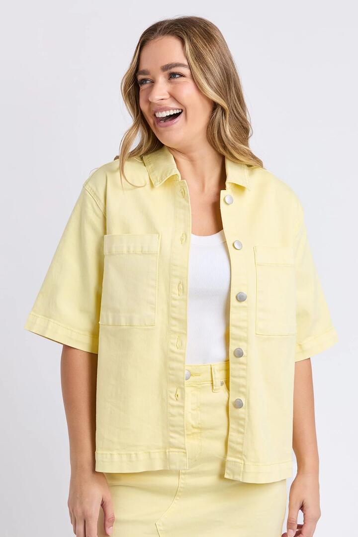 Image of Shirts. Product name - Hayden Sunshine Yellow SS Denim Shirt in Yellow colour by brand - Foxwood