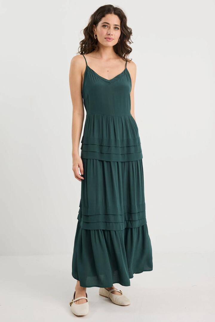 Image of Dresses. Product name - Iris Forest Strappy Maxi Dress in Forest colour by brand - By Rosa.