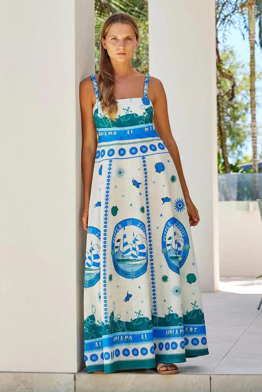 Image of Dresses. Product name - Sardinia Blue Andiano Strappy Maxi Dress in Blue colour by brand - Walnut