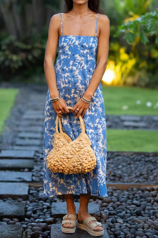 Image of Dresses. Product name - Fleur Blue Stone Sway Strappy Midi Dress in Blue colour by brand - Humidity Lifestyle