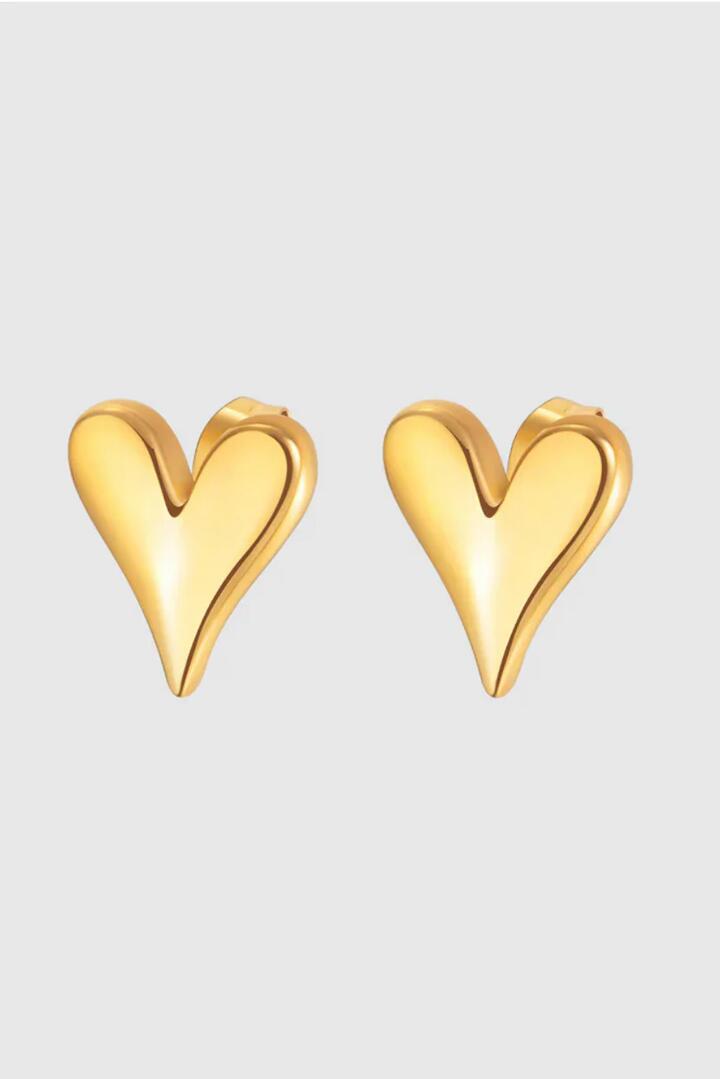 Image of Jewelry. Product name - Camilla Heart Gold Plated Stud Earring in Gold colour by brand - Castel + Co
