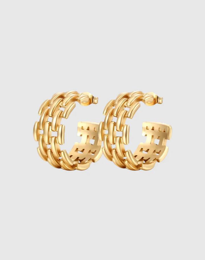 Image of Jewelry. Product name - Chain Gold Plated Hoop Earring in Gold colour by brand - Castel + Co