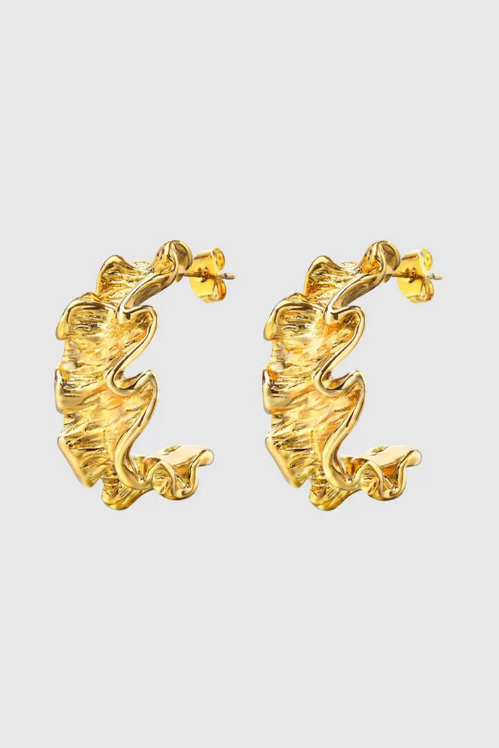 Image of Jewelry. Product name - Crinkle Gold Plated EOL Stud Earrings in Gold colour by brand - Castel + Co