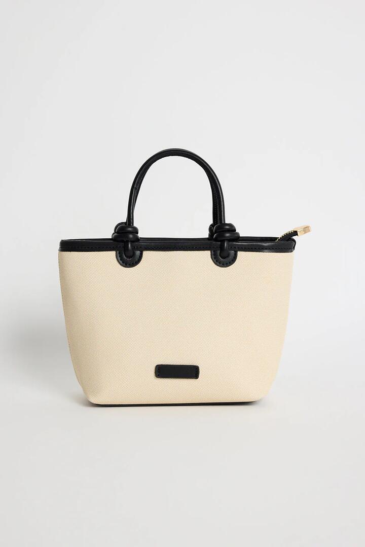 Image of Bags. Product name - Siena Natural Canvas PU Trim Small Knot Top Handle Bag in Natural colour by brand - Among the Brave