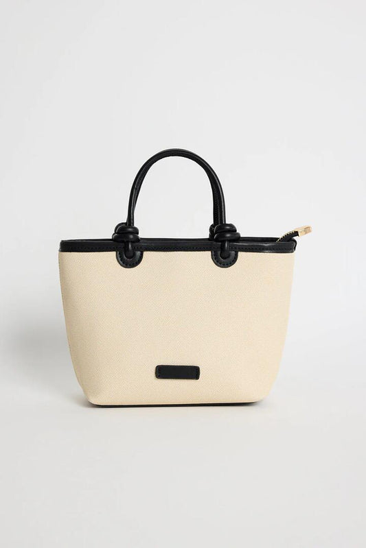Image of Bags. Product name - Siena Natural Canvas PU Trim Small Knot Top Handle Bag in Natural colour by brand - Among the Brave