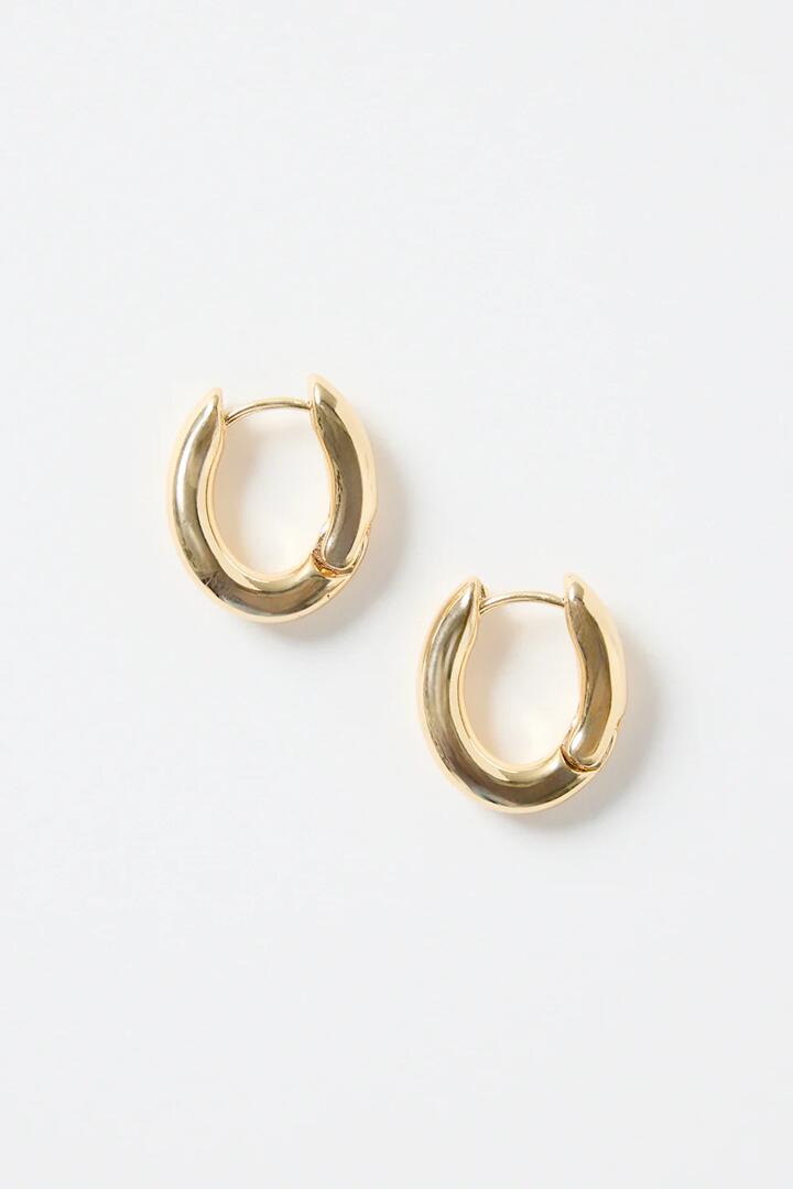 Image of Jewelry. Product name - Oval Wavy Gold Hoop Earring in Gold colour by brand - Humble + Heart