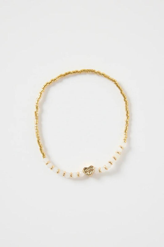 Image of Jewelry. Product name - Ivory Gold Beaded Heart Charm Bracelet in Gold colour by brand - Humble + Heart
