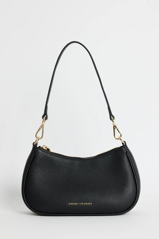 Image of Bags. Product name - Adore Black Leather Double Strap Small Shoulder Bag in Black colour by brand - Among the Brave