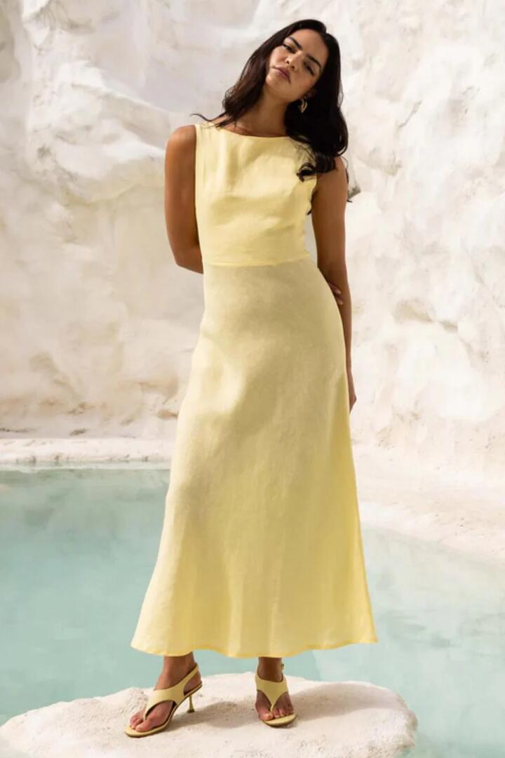Image of Dresses. Product name - A Walk To Remember Sunlit Yellow Sleeveless Maxi Dress in Yellow colour by brand - Blak