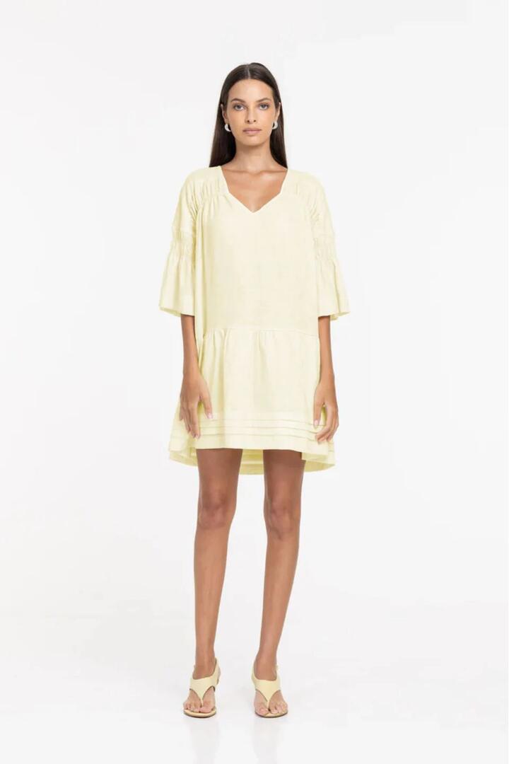 Image of Dresses. Product name - Wisteria Pina Colada SS Mini Dress in Yellow colour by brand - Blak