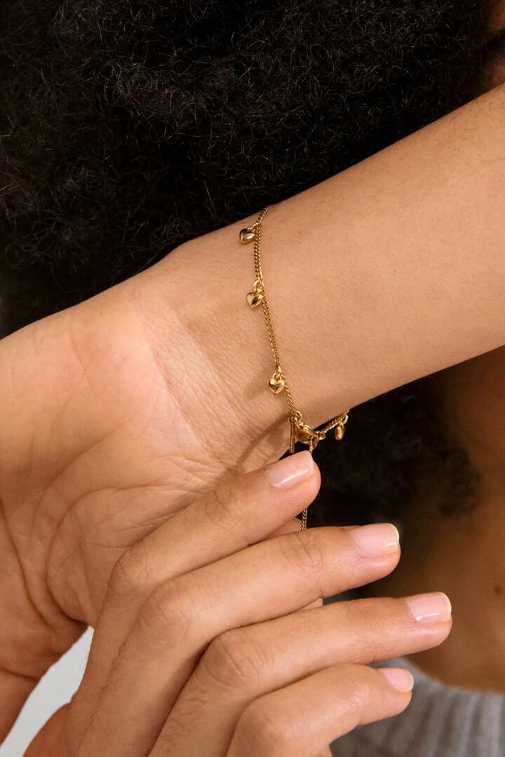 Image of Jewelry. Product name - Alaia Heart Charm Gold Recycled Bracelet in Gold colour by brand - Pilgrim
