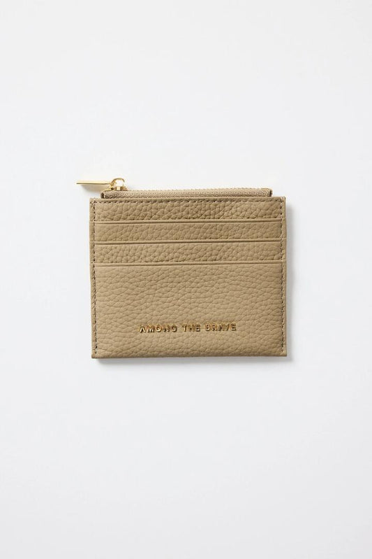 Image of Wallets & Money Clips. Product name - Small Taupe Leather Card Holder in Taupe colour by brand - Among the Brave