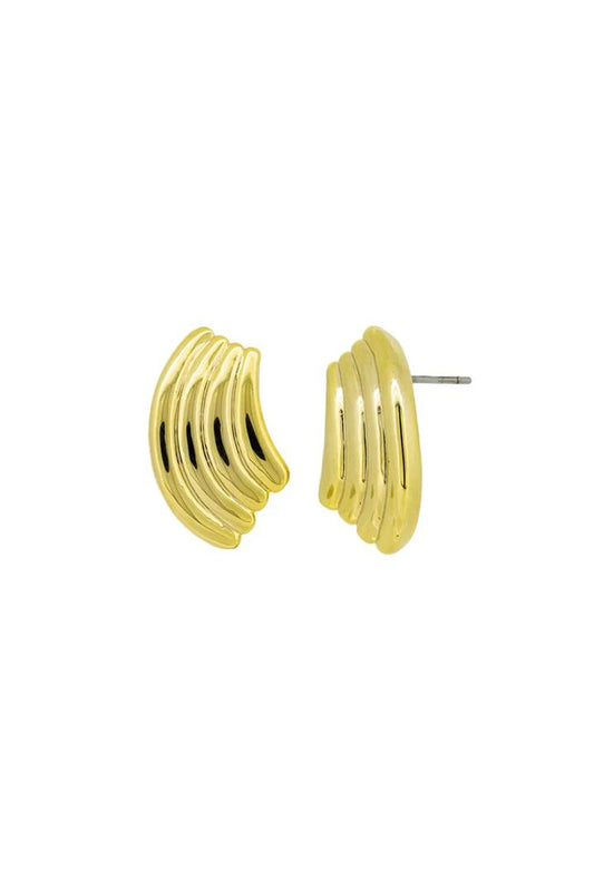 Image of Jewelry. Product name - Misty Ridged Half Moon Gold Earrings in Gold colour by brand - Jolie + Deen