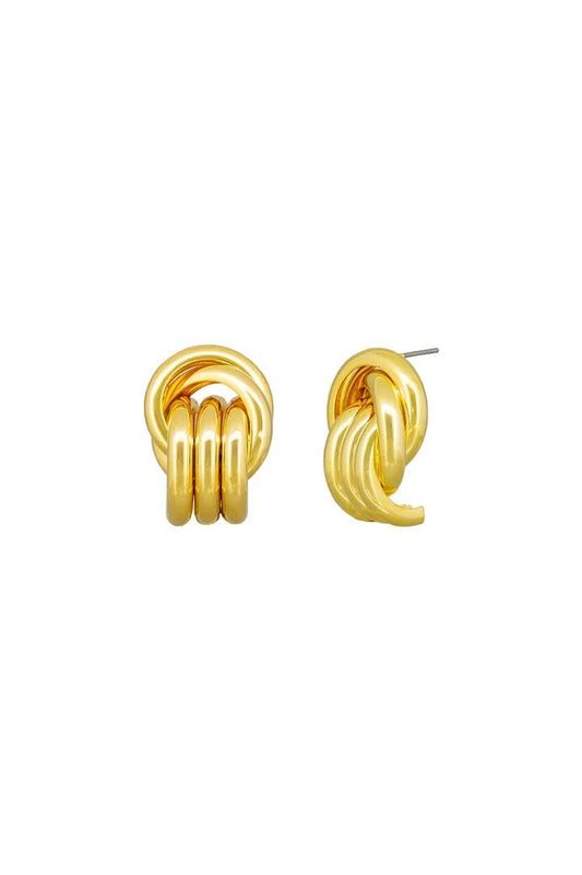 Image of Jewelry. Product name - Dani Triple Linked Gold Stud Earrings in Gold colour by brand - Jolie + Deen