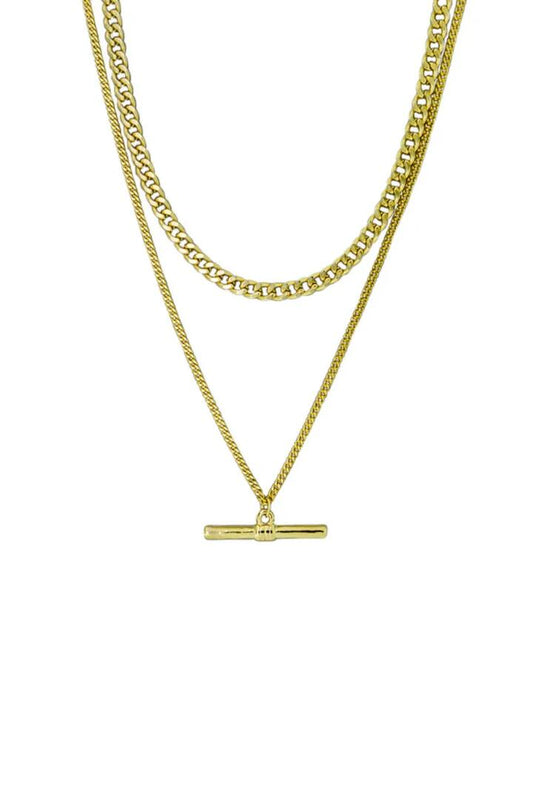 Image of Jewelry. Product name - Mara Double TBar Gold Necklace in Gold colour by brand - Jolie + Deen