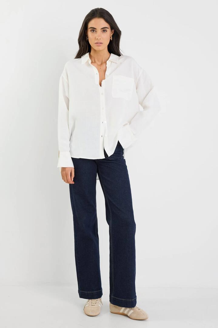 Image of Shirts. Product name - Exalted Ivory Linen Viscose Oversized Shirt in Ivory colour by brand - RE:UNION Label