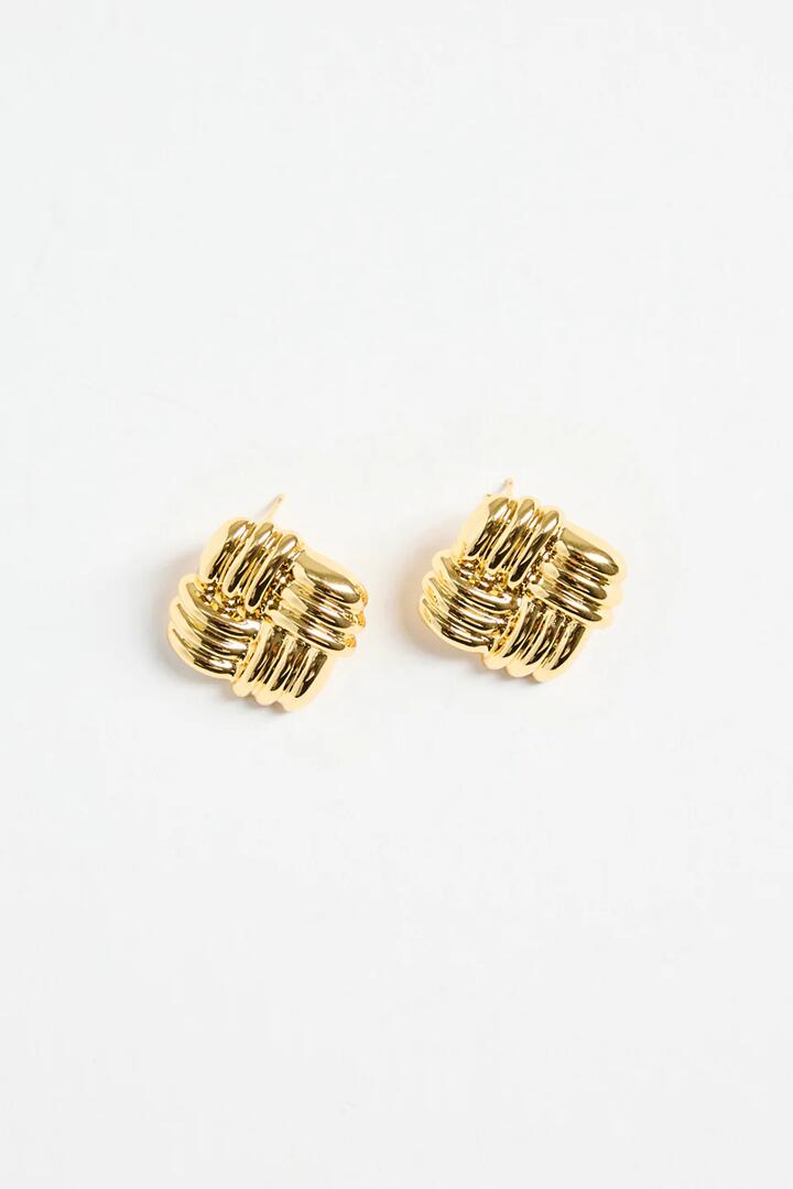 Image of Jewelry. Product name - Square Weave 14k Gold Plate Stud Earring in Gold colour by brand - Stories be Told