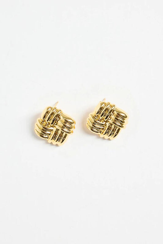 Image of Jewelry. Product name - Square Weave 14k Gold Plate Stud Earring in Gold colour by brand - Stories be Told