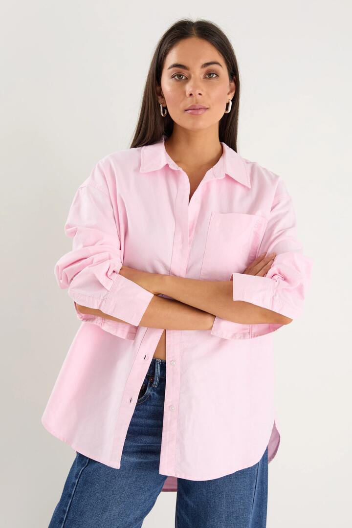 Image of Shirts. Product name - Signature Pink Oxford Oversized Boyfriend Shirt in Pink Oxford colour by brand - Stories be Told