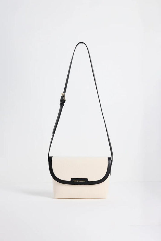 Image of Bags. Product name - Belle Natural Canvas Black Leather Trim Crossbody Bag in Black colour by brand - Among the Brave