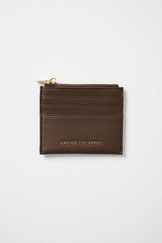Image of Wallets & Money Clips. Product name - Small Chocolate Leather Card Holder in colour by brand - Among the Brave