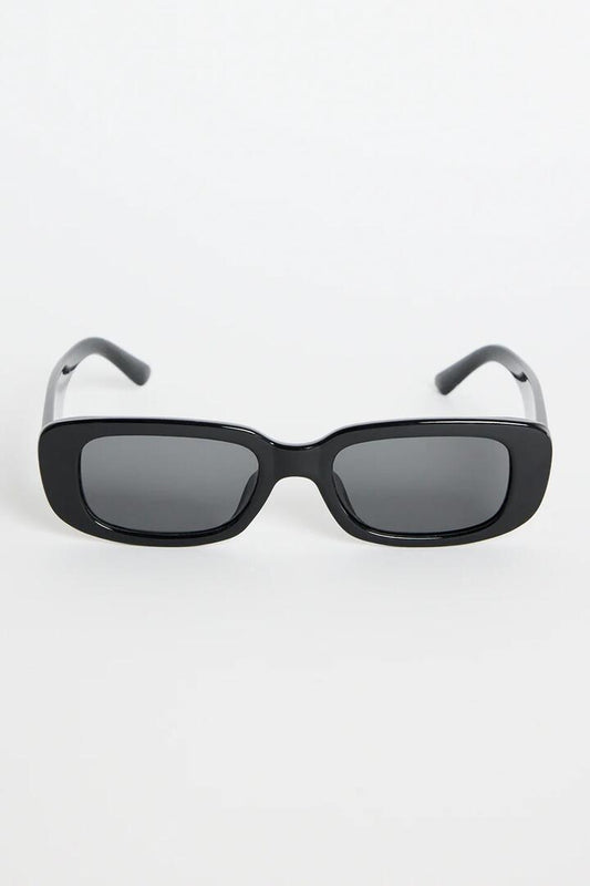 Image of Sunglasses. Product name - Malibu Black Narrow Rectangular Sunglasses in Black colour by brand - Among the Brave