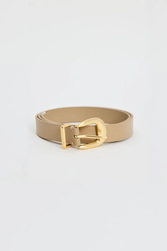 Image of Hair Accessories. Product name - Sand Gold Buckle Leather Belt in Sand colour by brand - Among the Brave