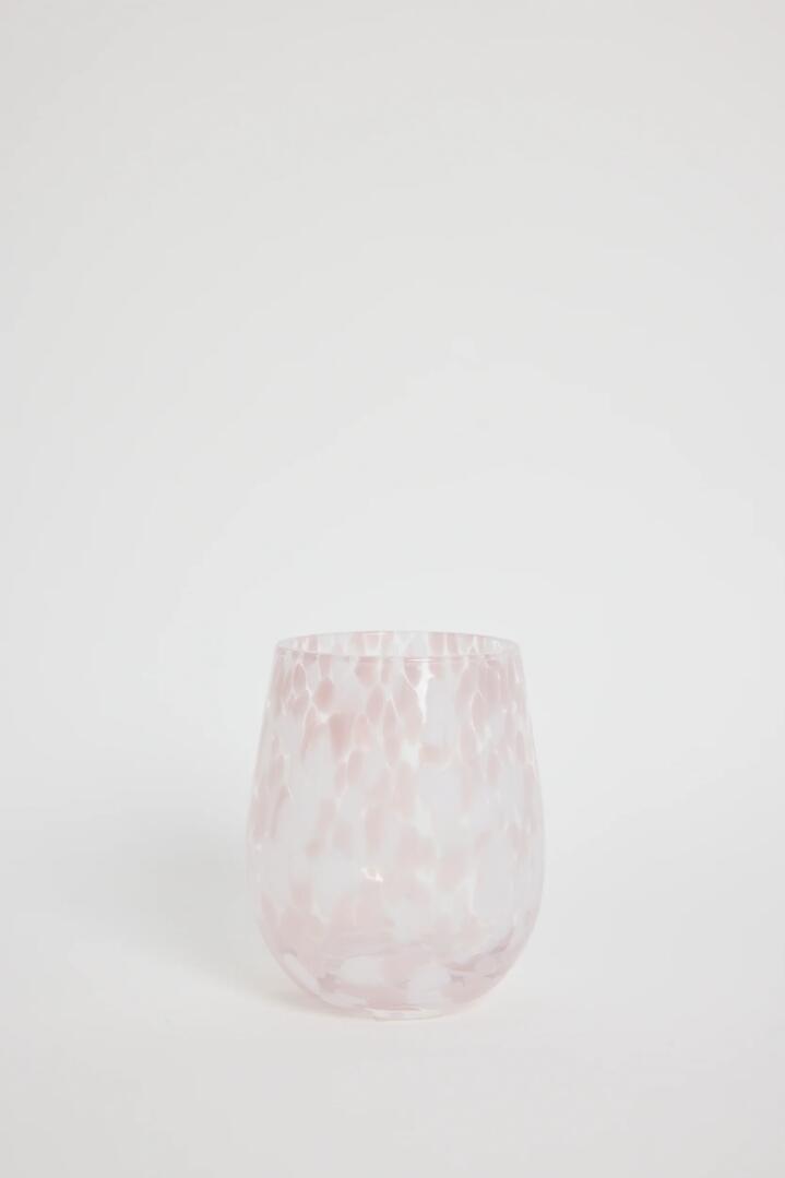 Image of Kitchen & Dining. Product name - Stemless Pink White Splatter Wine Glass in Pink colour by brand - Willow & Mae
