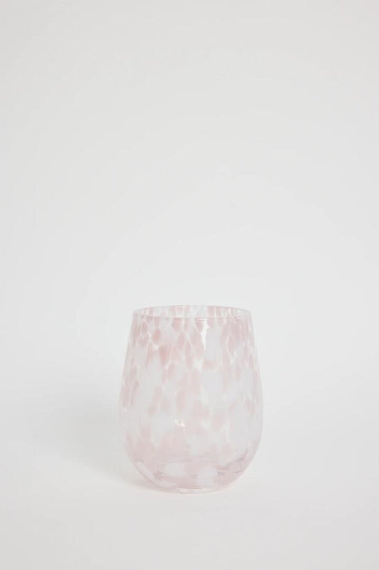 Image of Kitchen & Dining. Product name - Stemless Pink White Splatter Wine Glass in Pink colour by brand - Willow & Mae