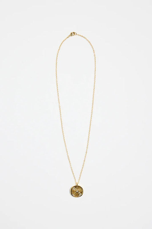 Image of Jewelry. Product name - Round Pendant with Charm 14k Gold Plate Necklace in Gold colour by brand - Stories be Told