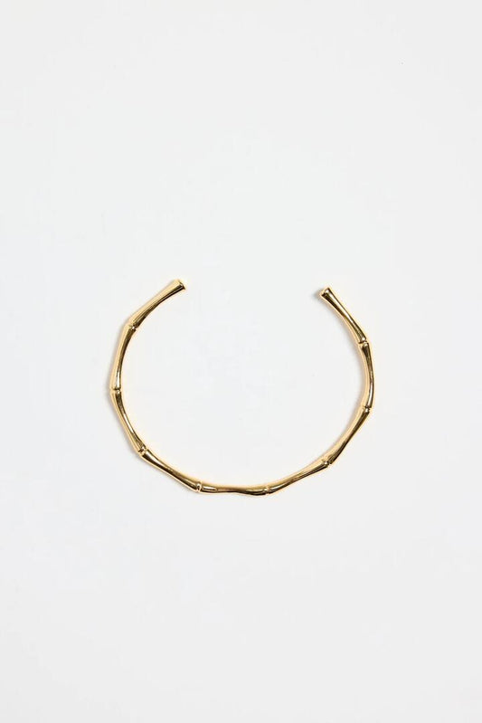 Image of Jewelry. Product name - Bamboo 14k Gold Plate Cuff Bangle in Gold colour by brand - Stories be Told