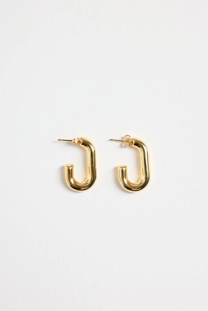 Image of Jewelry. Product name - Rectangle 14k Gold Plate Huggie Earring in Gold colour by brand - Stories be Told