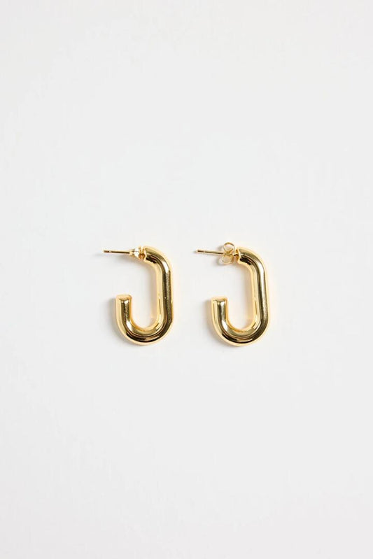 Image of Jewelry. Product name - Rectangle 14k Gold Plate Huggie Earring in Gold colour by brand - Stories be Told