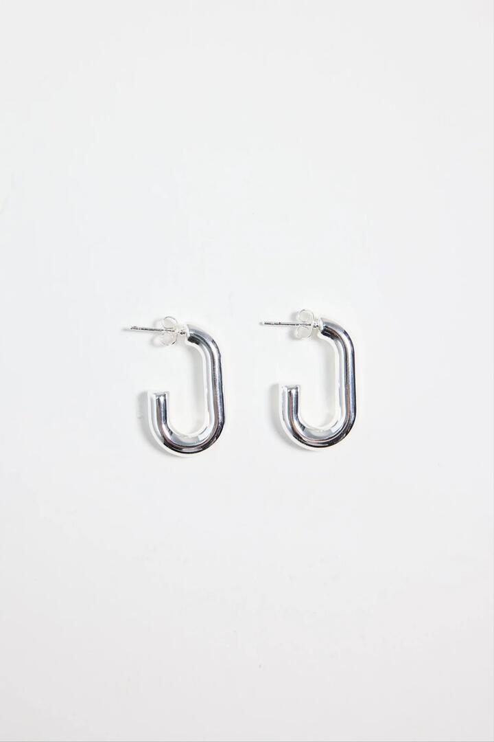 Image of Jewelry. Product name - Rectangle Sterling Silver Plate Huggie Earring in Silver colour by brand - Stories be Told