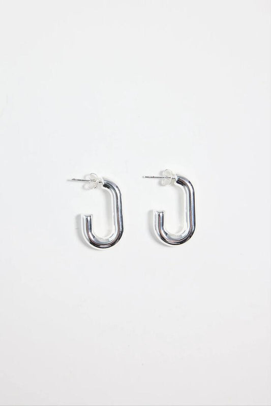 Image of Jewelry. Product name - Rectangle Sterling Silver Plate Huggie Earring in Silver colour by brand - Stories be Told