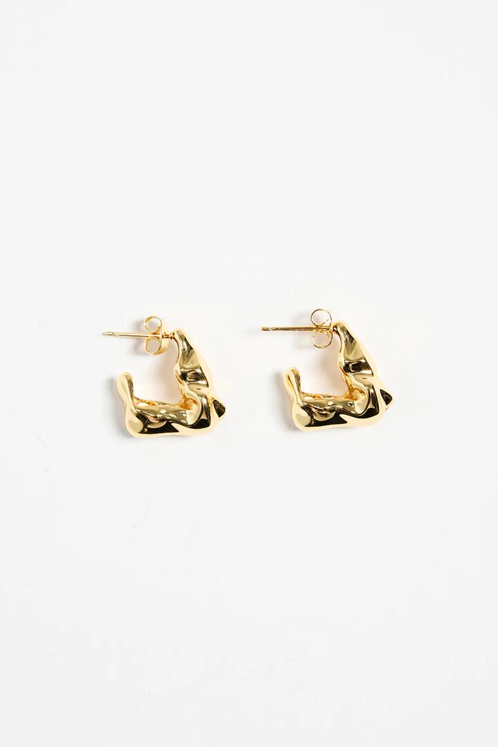 Image of Jewelry. Product name - Wavy Organic 14k Gold Plate Huggie Earrings in Gold colour by brand - Stories be Told