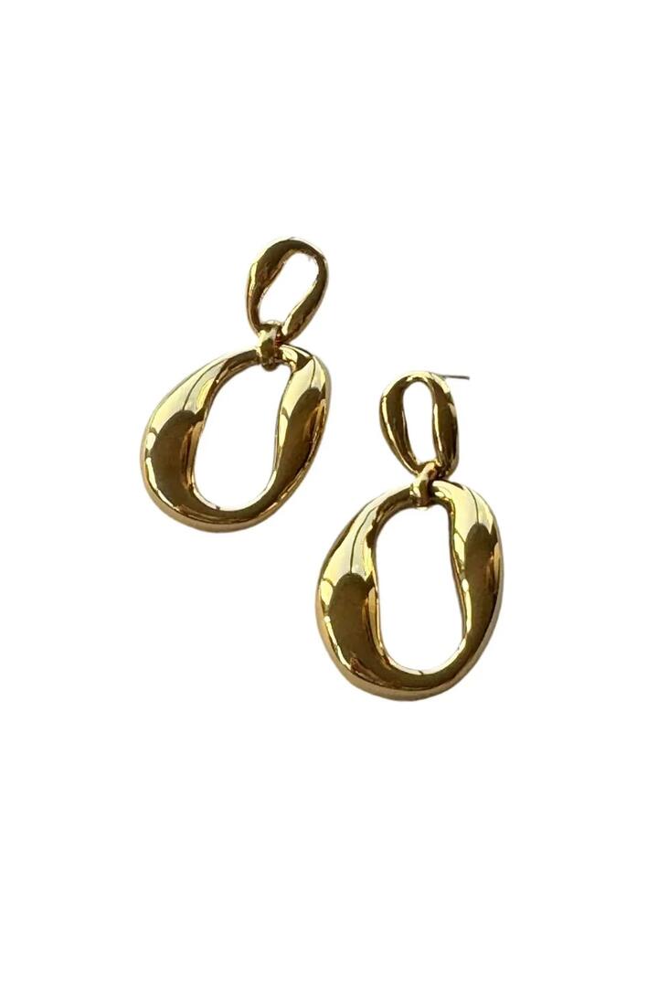 Image of Jewelry. Product name - State Oval Link Gold Earrings in Gold colour by brand - Lindi Kingi