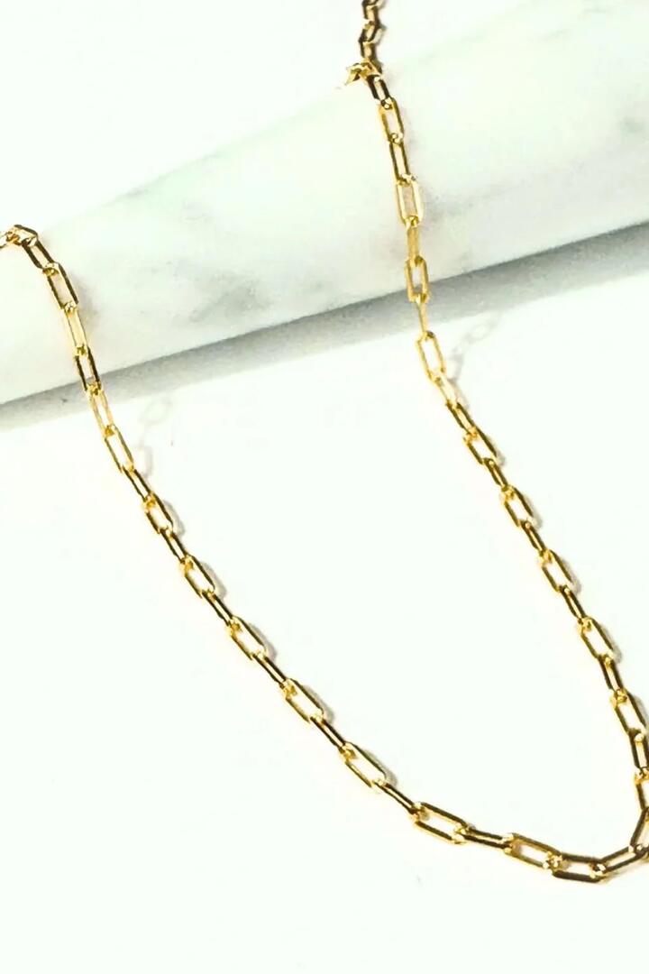 Image of Jewelry. Product name - Paperclip Gold Necklace in Gold colour by brand - Lindi Kingi