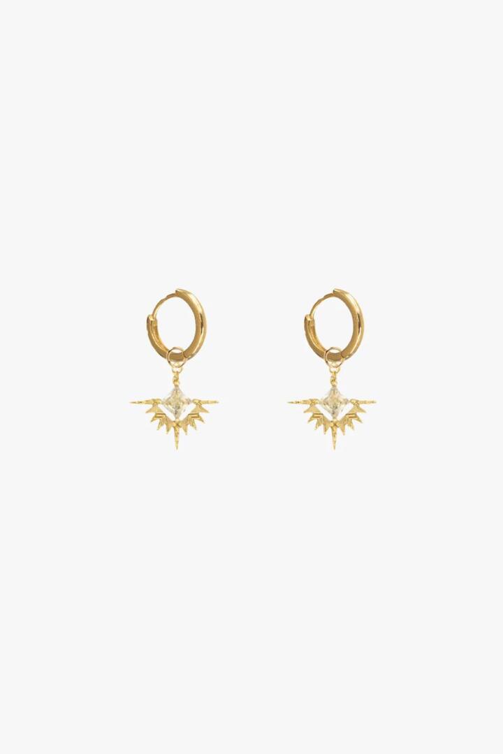 Image of Jewelry. Product name - Solstice Gold with Pale Lemon Zirconia Sleeper Earrings in Gold colour by brand - Lindi Kingi