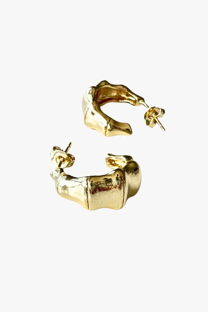 Image of Jewelry. Product name - Bamboo Gold Hoop Earrings in Gold colour by brand - Lindi Kingi