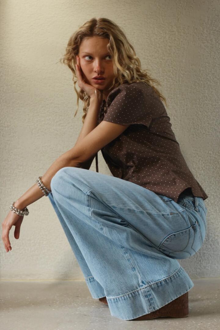 Image of Jeans. Product name - Sailor Relaxed Breezy Blue Wide Long Jean in Blue colour by brand - Rollas