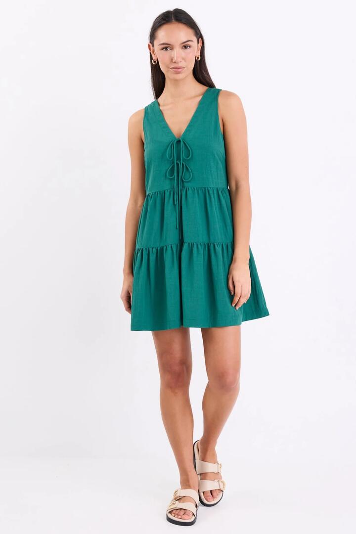 Image of Dresses. Product name - Pivot Forest Sleeveless Tiered Mini Dress in Forest colour by brand - Ivy + Jack