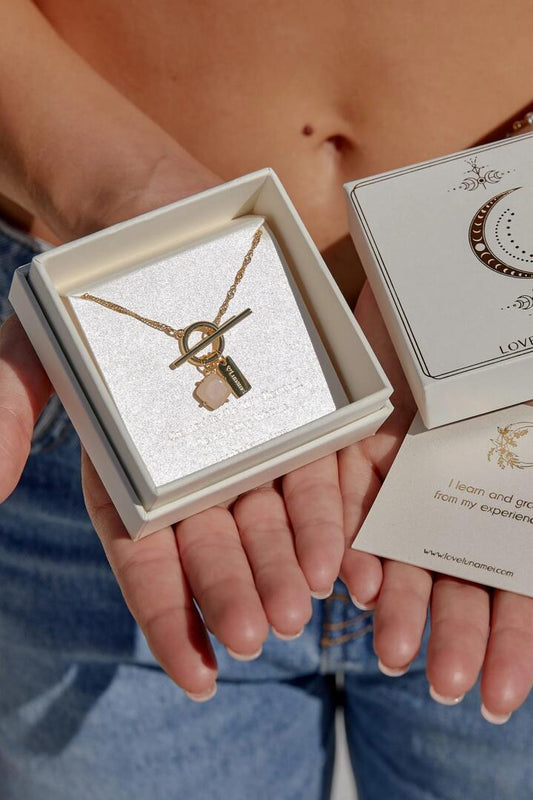 Image of Jewelry. Product name - Pure 18k Gold Plate with Rose Quartz Fob Necklace in Gold colour by brand - Love Lunamei
