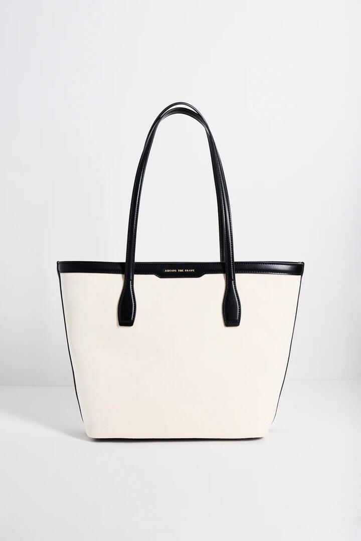 Image of Bags. Product name - Natural Canvas Black Trim Tote Bag in Black colour by brand - Among the Brave