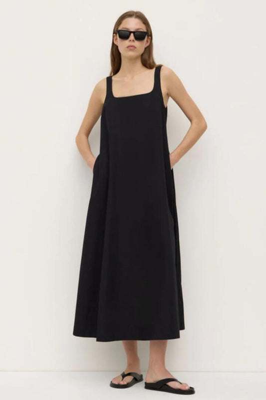 Image of Dresses. Product name - Becca Black Cotton Sleeveless Maxi Dress in Black colour by brand - Assembly Label