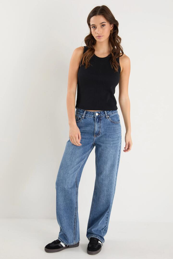 Image of Jeans. Product name - Cedar Storm Blue Mid Rise Relaxed Jean in Storm Blue colour by brand - RE:UNION Label