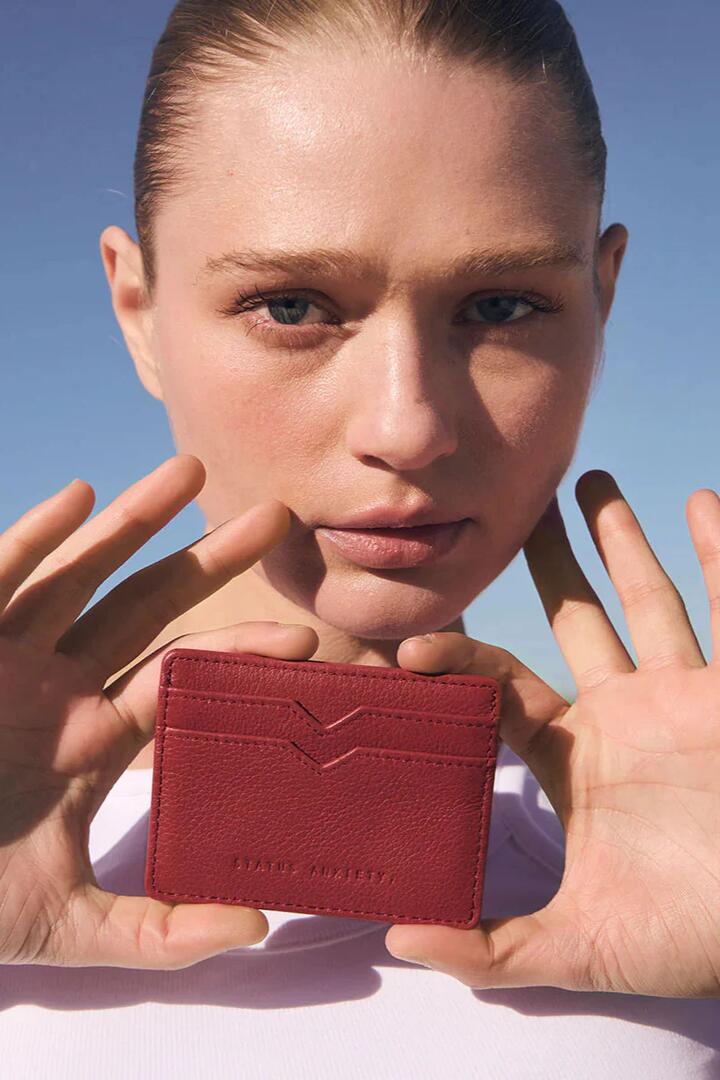 Image of Wallets & Money Clips. Product name - Together For Now Rouge Card Wallet in Red colour by brand - Status Anxiety